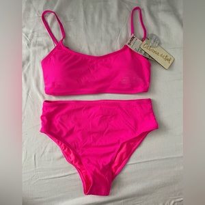 NWT high-waisted hot pink bikini, size S